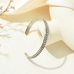 Stainless Steel Color Brass Crystal Rhinestone and 201 Stainless Steel Open Cuff Bangles, Stainless Steel Color, Inner Diameter: 2.03x2.58 inch(5.15x6.55cm) 