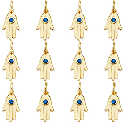 Настоящее золото 18K 14подвески из латуни с микропаве из кубического циркония, с целью перехода в кольце, долговечный, хамса рука, реальный 18 k позолоченный, 14x8x2 мм, отверстие : 3 мм