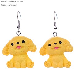 Gold Iron & Resin Dangle Earrings for Women, Dog, Gold, 29x25mm