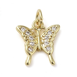 Настоящее золото 18K Латунные микропаве прозрачные подвески с фианитом, бабочка, реальный 18 k позолоченный, 13.5x12x2 мм