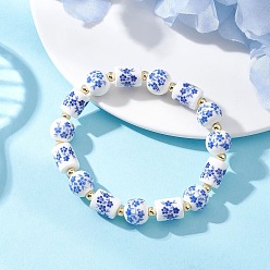 Золотой Синие и белые фарфоровые бусины ручной работы для женщин, круглый и колонный с цветочным узором, золотые, бусина : 8~10 mm, внутренний диаметр: 2-1/8 дюйм (5.35 см)