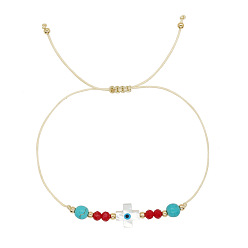 Разноцветный Модные минималистичные браслеты из стеклянных бусин в форме ракушки и креста от сглаза, плетеные браслеты шнур, красочный, внутренний диаметр: 11 дюйм (28 см)