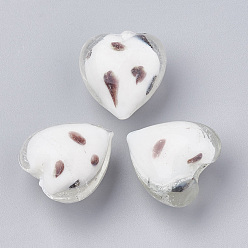 White Handmade Lampwork Beads, Heart, White, 20~21x20~20.5x13.5~14.5mm, Hole: 1.5mm