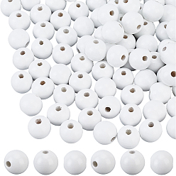 Blanco 150 piezas de cuentas redondas de madera de schima natural pintadas con aerosol, blanco, 16 mm, agujero: 4 mm