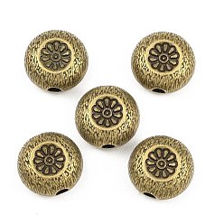 Плоский Круглый Сплавочные овальные бусины тибетского стиля , античная бронза, плоско-круглые, 12.5x13x7 мм, отверстие : 2.4 мм