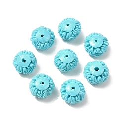 Голубой Резные бусины из синтетического коралла, цветок, голубой, 13~14x8.5 мм, отверстие : 1.2 мм