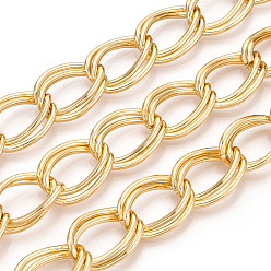 Золотой Алюминиевые двойные цепи, несварные, с катушкой, золотые, 21x13.5x2 мм, около 32.81 футов (10 м) / рулон