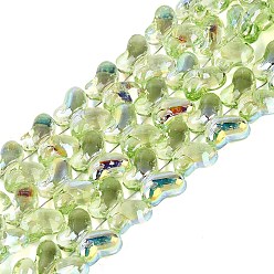 Green Yellow Baking Paint Electroplate Transparent Glass Beads Strands, Butterfly, AB Color Plated, Green Yellow, 10x14.5x5.5mm, Hole: 0.8~1mm, about 56~61pcs/strand, 16.73~18.31 inch(42.5~46.5cm)