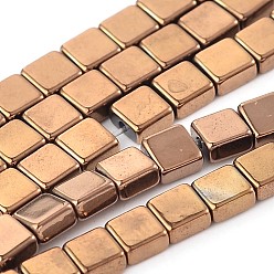 Copper Plated Electroplate Non-magnetic Synthetic Hematite Square Bead Strands, Copper Plated, 4x4x2mm, Hole: 1mm, about 100pcs/strand, 15.74 inch