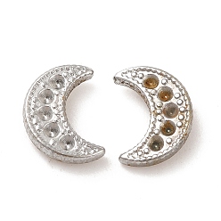 Stainless Steel Color Non-Tarnish 304 Stainless Steel Stud Earring Findings, Earring Settings for Rhinestone, Crescent Moon, Stainless Steel Color, 10x7.5mm, Pin: 0.7mm, Fit for Rhinestone: 1.2mm