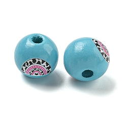 Небесно-голубой Европейский бисер из натурального дерева, бусины с большим отверстием, круглый с изображением коровы, голубой, 16 мм, отверстие : 4 мм