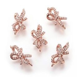 Розовый Позолоченный Экологически чистые латунные микрочастицы из кубического циркония, без свинца, без кадмии и без никеля, бантом, Настоящее розовое золото покрыто, 8.5x18x5 мм, отверстие : 1 мм