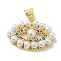 Eye Латунные микро проложить кубического циркония подвески, без кадмия, без никеля и без свинца, с абс бисера, реальный 18 k позолоченный, глаз, 15.5x21x6 мм, отверстие : 5x3.5 мм