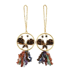 Тигровый глаз Подвесные украшения из латуни и натурального тигрового глаза в виде бабочки, подвесные украшения с кисточками из драгоценных камней чакры, 235~240 мм