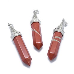 Red Jasper Natural Red Jasper Pointed Pendants, with Alloy Findings, Bullet, Platinum, 61x14.5x12.5mm, Hole: 3.5x
7.5mm