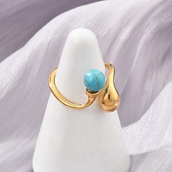 Бирюза 304 из нержавеющей стали манжеты кольца, с бирюзой, 17 мм, внутренний диаметр: 17 мм