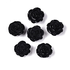 Obsidian Natural Obsidian Carved Beads, Rose Flower, Half Drilled, 15~17x15~17x7~10mm, Hole: 1~1.2mm