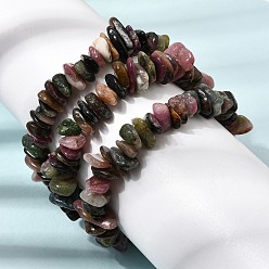 Tourmaline Natural Multicolor Tourmaline Chip Beaded Stretch Bracelets, Inner Diameter: 1.85~ 2.24 inch(4.7~5.7cm)