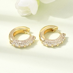 Clair Micro cuivres ouvrent zircons boucles d'oreilles, sans plomb et sans cadmium, crémaillère plaquage, plaqué longue durée, réel 18 k plaqué or, clair, 17.5~18x4.5mm
