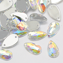 Разноцветный Шить на горный хрусталь, Тайвань акриловые горный хрусталь, два отверстия, аксессуары для одежды, Грановитая Teardrop, красочный, 20x12x5 мм, отверстие: 1 мм