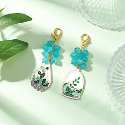 Золотой 2Шт подвесные украшения из сплава эмали, с поворотными застежками и круглыми стеклянными бусинами, культура горшка, золотые, 68 мм