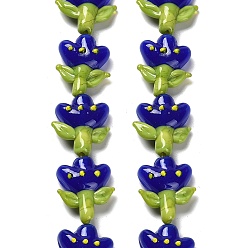 Темно-Синий Бусы лэмпворк ручной работы, тюльпан, темно-синий, 21.5~22.5x18~18.5x7 мм, отверстие : 1.5 мм, около 20 шт / нитка, 16.14'' (41 см)