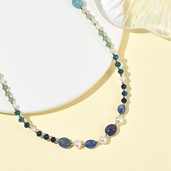 Bleu Royal Colliers de perles composées de pierres précieuses mélangées et de perles d'eau douce naturelles, or, bleu royal, 20.28 pouce (51.5 cm)