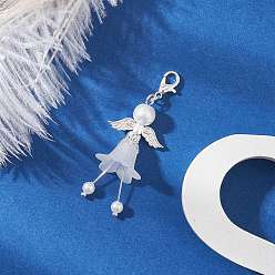 Белый Подвесные украшения из матового акрила и стеклянных жемчужных бусин, с карабин-лобстерами , ангел, белые, 58~60 мм