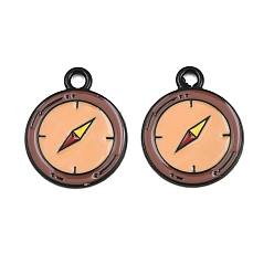 Sandy Brown Baking Paint Alloy Enamel Pendants, Compass Charms, Black, Sandy Brown, 20.5x17x1mm, Hole: 2mm