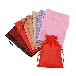 Mixed Color Polyester Imitation Burlap Packing Pouches Drawstring Bags, Mixed Color, 18x13cm