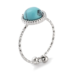 Синтетическая Бирюза Ионное покрытие (ip) 304 кольцо из нержавеющей стали, регулируемые синтетические бирюзовые кольца, плоско-круглые, 10.5 мм, внутренний диаметр: регулируемый