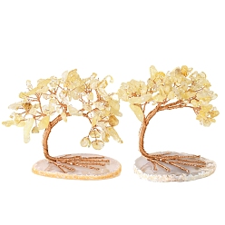 Цитрин Украшения из натуральной цитриновой крошки, с латунной проволокой, обернутой украшением фэн-шуй на удачу, 85x79 мм