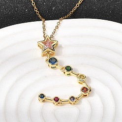 Разноцветный Подвеска из латуни с инкрустацией кубическим цирконием, геометрическим узором в виде звезды и кисточки 201 Цепочка из нержавеющей стали, золотые, красочный, 17.91 дюйм (45.5 см)