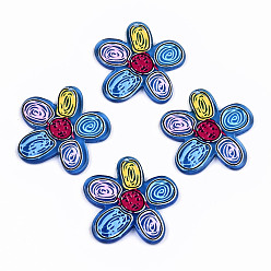 Dodger Blue Transparent Acrylic Pendants, 3D Printed, Flower, Dodger Blue, 34x33x3mm, Hole: 1.5mm