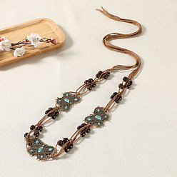 Бабочка Богемный стиль сплав паве небесно-голубое стекло с деревянными бусинами обертка джутовый шнур цепи на талию живот для женщин, античная бронза, бабочка, 1700 мм