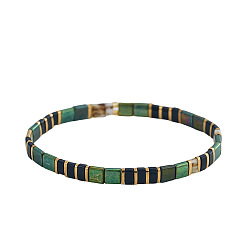 Зеленый Винтажные эластичные браслеты из стеклянного бисера для женщин, прямоугольные, зелёные, 6.30 дюйм (16 см) ~ 6.50 дюйм (16.5 см)