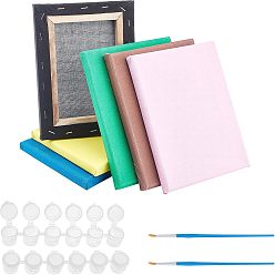 Gemischte Farbe Malen & Zeichnen liefert Sets, inklusive Baumwoll-Leinwand blanko, mit Holzrahmen, Kunststoff Farbtöpfe Streifen & Pinsel Stifte, Gemischte Farbe, 21x15x1.6 cm, 6 Farben, 1 PC / Farbe, 6 Stück