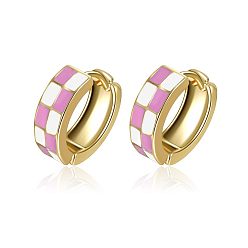 Фиолетовый Серьги-кольца из сплава с эмалью в клетку, золотые, фиолетовые, 15 мм