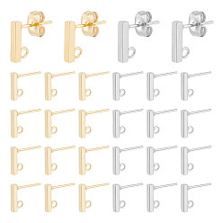 Золотой & Цвет Нержавеющей Стали 304 Выводы серьги из нержавеющей стали шпилька, с петлей и ушной гайкой, прямоугольные, золотые и нержавеющая сталь цвет, 10x2x2 мм, отверстие : 1.5 мм, штифты : 0.8 мм