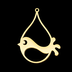 Золотой Вакуумное покрытие pvd 201 подвески из нержавеющей стали, лазерная резка, слеза с птицей, золотые, 40x30.5x1 мм, отверстие : 1.5 мм