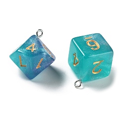 Light Sea Green 7Pcs 7 Styles Transparent Resin Polyhedral Dice Pendants Set, Gradient Clor Multi-Sided Dice Charms with Platinum Plated Iron Loops, Mixed Shapes, Light Sea Green, 20~28x19~24x17~24mm, Hole: 2mm, 1pc/style