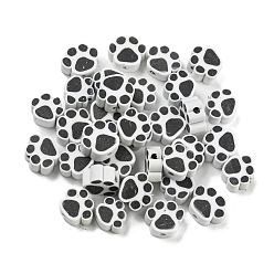 Noir Perles en fimo faits à la main, empreinte de patte, noir, 6~8.5x8.5~10x4~5mm, Trou: 1.8~2.5mm