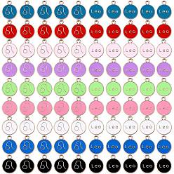 Lion 90 pcs 9 couleurs pendentifs en alliage d'émail, sans cadmium et sans plomb, plat rond avec constellation, or et de lumière, leo, 15x12x2mm, Trou: 1.5mm, 10 pcs / couleur