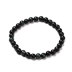 Black Dyed & Heated Natural Tiger Eye Round Beads Stretch Bracelets, Black, Inner Diameter: 2-1/8 inch(5.4cm)
