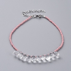 Pink Стеклянные бусы, с прозрачной каплей, Стеклянные бусины, 304 Застежки из лобстера из нержавеющей стали и цепочки, розовые, 9 дюйм (23 см)