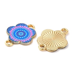 Hot Pink Printed Alloy Enamel Connector Charms, Flower Links, Light Gold, Hot Pink, 14x18x1.5mm, Hole: 1.5mm