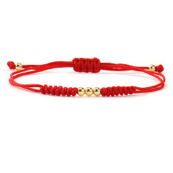 Красный Стильные браслеты унисекс из круглых латунных бусин, сплетенные из бусин., регулируемые браслеты шнур, красные, 11.02 дюйм (28 см)