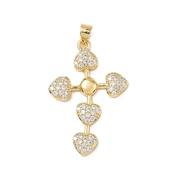 Настоящее золото 18K Латунные микро проложить кубического циркония подвески, пересекаются с сердцем, без кадмия и без свинца, долговечный, стойки покрытие, реальный 18 k позолоченный, 35x23.5x3 мм, отверстие : 4x3.5 мм