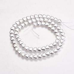 Silver Plated Electroplate Non-magnetic Synthetic Hematite Beads Strands, Heart, Silver Plated, 6x6~6.5x2.5~3mm, Hole: 1mm, about 70~72pcs/strand, 15.5 inch~15.8 inch