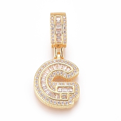 Letter G Латунные микро проложить кубического циркония подвески, буквы, прозрачные, золотые, letter.g, 19x15x3.5 мм, отверстие : 6.5x9 мм